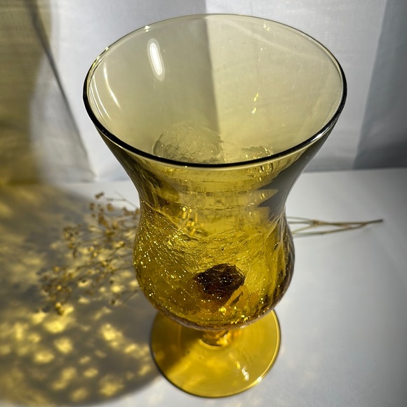 Vintage Mid Century Modern Blown Crackle Glass Bell Footed Vase W/Pontil Mark - Picture 3 of 10